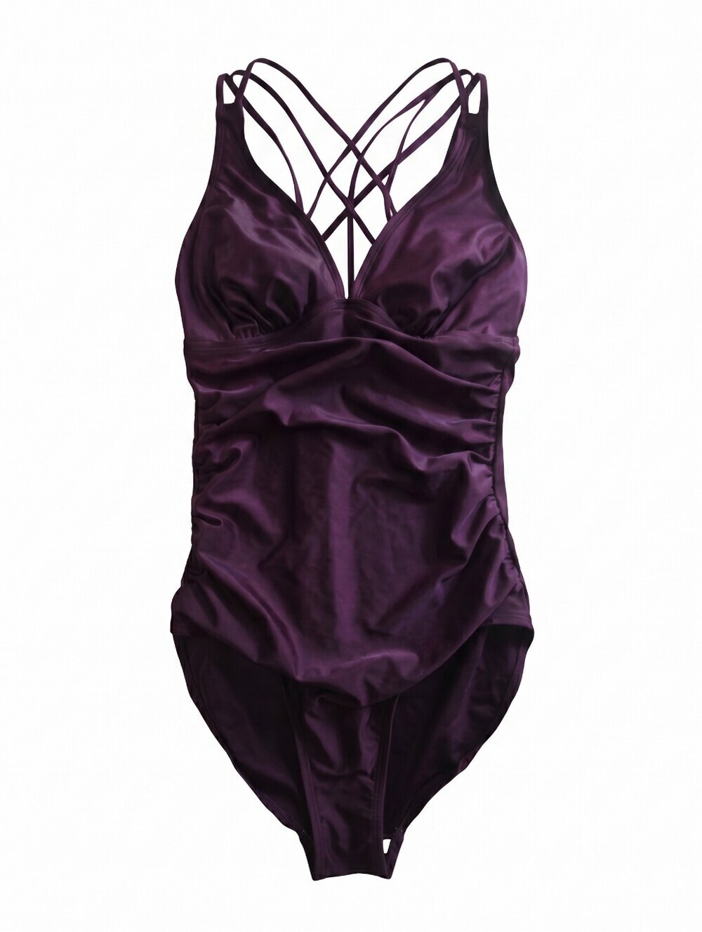 Merona Deep Purple Maroon One-Piece Swimsuit with Strappy Crisscross Back Pool